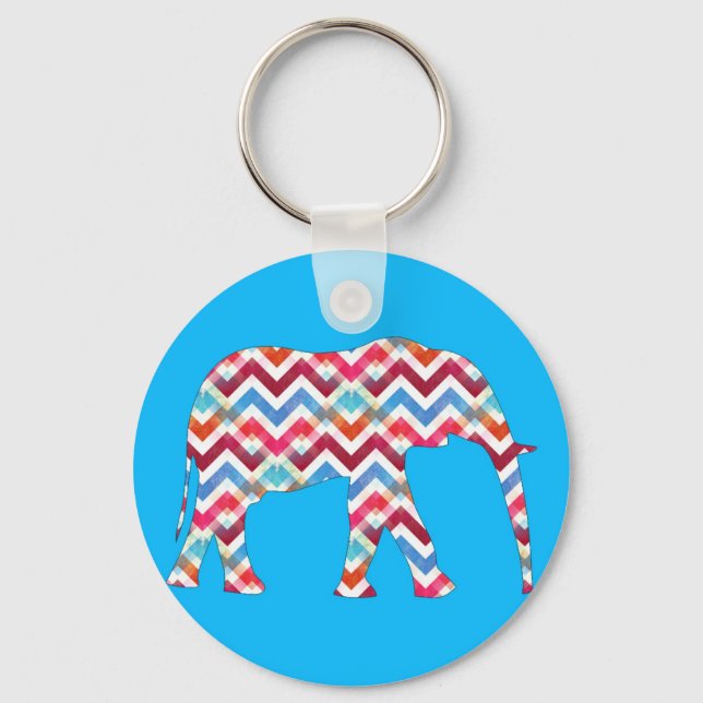 Porte-clés Funky Zigzag Chevron Elephant sur bleu Turquoise (Recto)