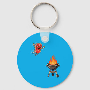 Porte-clés Funny Bbq Steak sautant dans le grill maître de ba