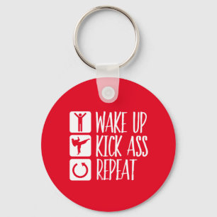 Porte-clés Funny Black Belt Martial Arts Wake Up Kick Repeat