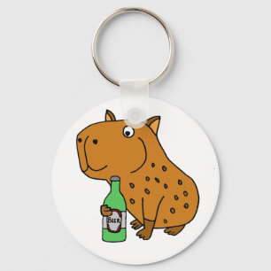 Porte-clés Funny Capybara Boire Bouteille de bière