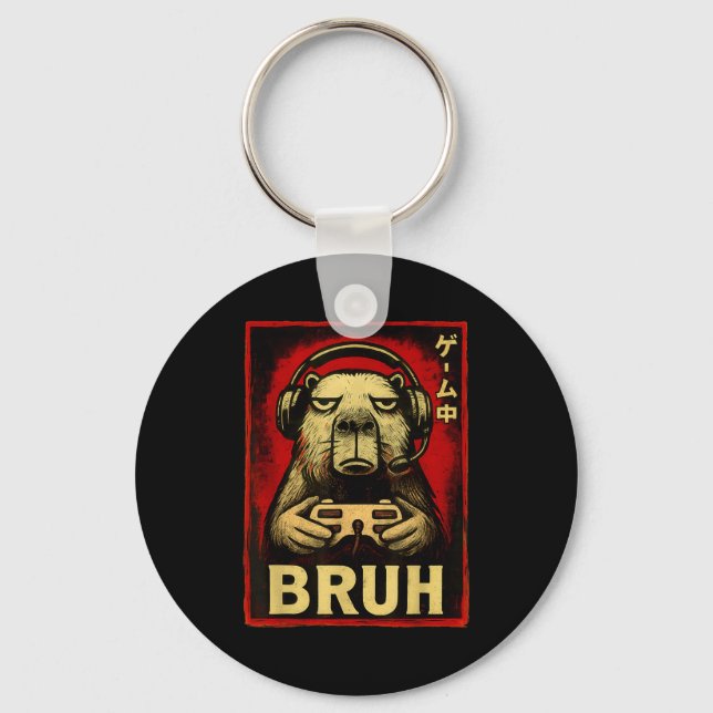 Porte-clés Funny Capybara Gamer Bruh Graphic Tee Men Boys Tee (Recto)
