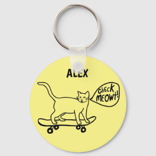 Porte-clés Funny Check MEOWT Skateboarding Cat CUSTOM