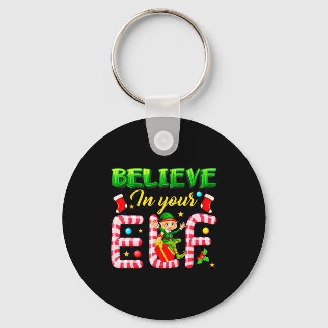 Porte-clés Funny Christmas Elf Design Believe In Your Elf Men (Recto)