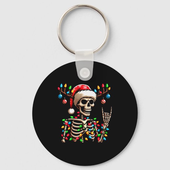Porte-clés Funny Christmas Skeleton Santa Hat Xmas Vibes For  (Recto)