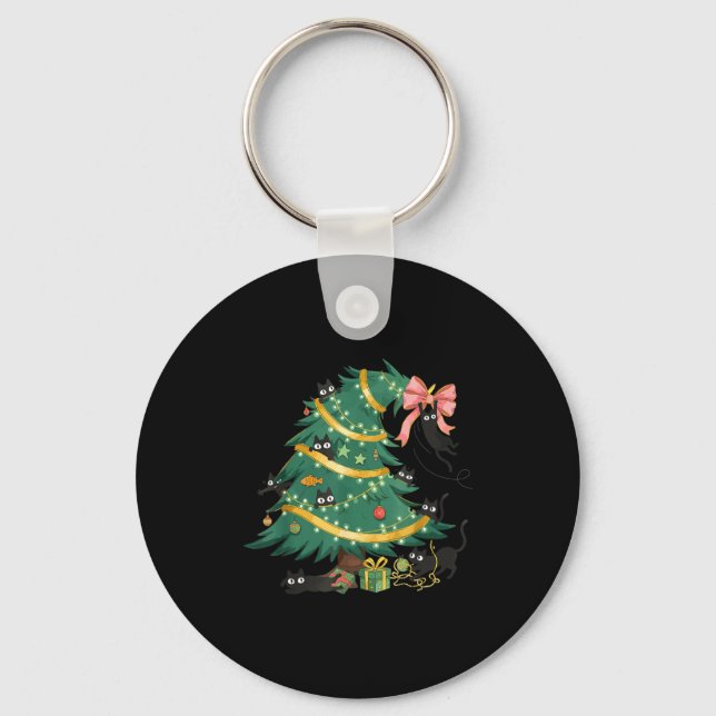 Porte-clés Funny Christmas Tree Cute Black Cat Matching Famil (Recto)