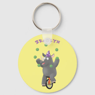 Porte-clés Funny cute rhino juggling on unicycle cartoon