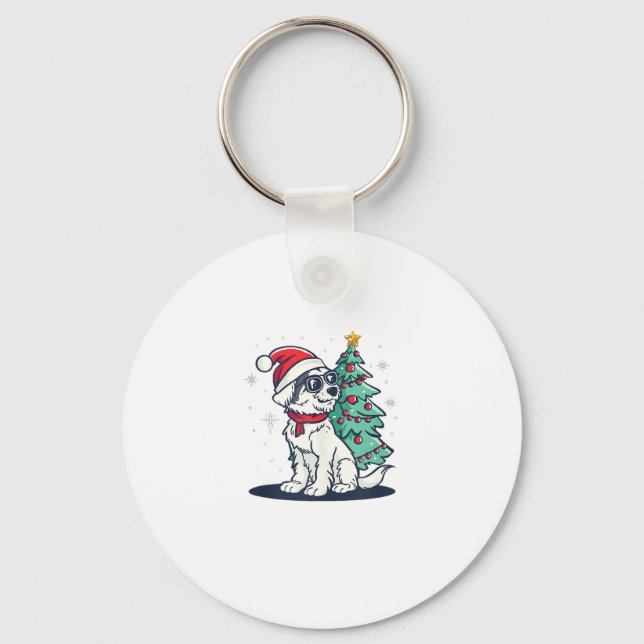 Porte-clés Funny Festive Lunettes de soleil Chien avec arbre  (Recto)