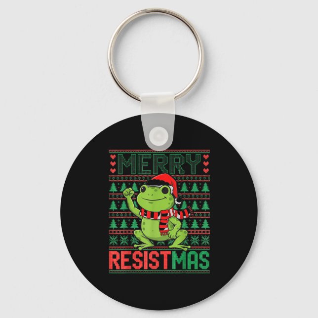 Porte-clés Funny Frog Retro Merry Resistmas Litical Ugly Chri (Recto)