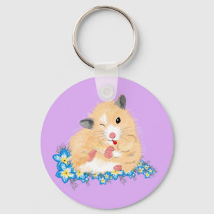 Porte-clés Funny Golden Syrian hamster sitting in flowers
