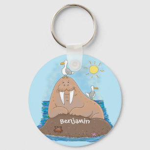 Porte-clés Funny happy walrus cartoon illustration