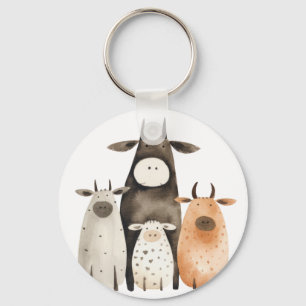 Porte-clés Funny jolie vaches d'aquarelle famille ferme humou