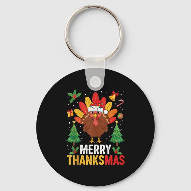 Porte-clés Funny Merry Thanksmas Happy Thanksgiving Santa Tur (Recto)