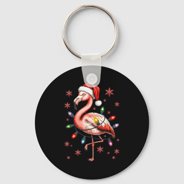 Porte-clés Funny Nk Flamingo Christmas Tree Lights Xmas Snowf (Recto)