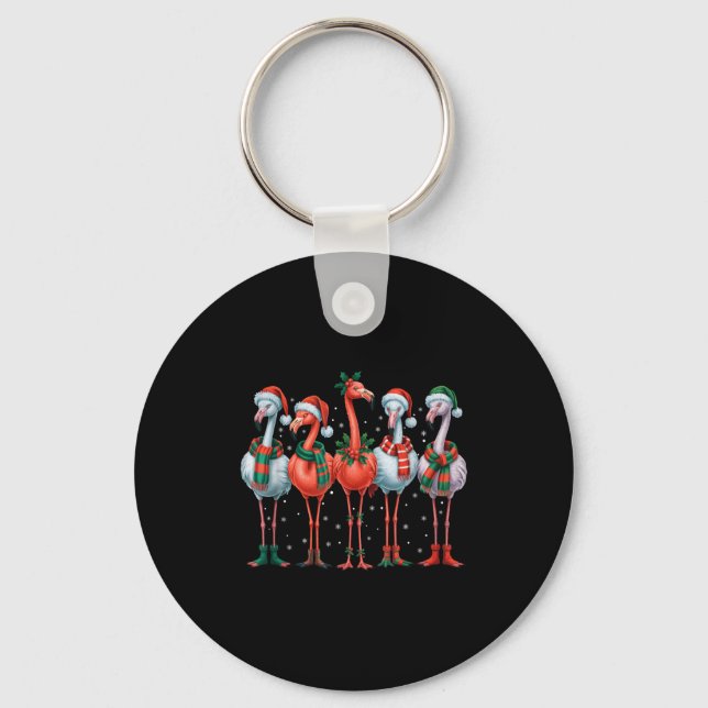 Porte-clés Funny Nk Flamingos Merry Christmas Tree Xmas Snowf (Recto)
