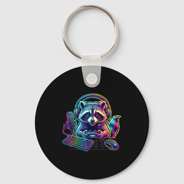 Porte-clés Funny Raccoon Gamer Video Game Gaming Lover  (Recto)
