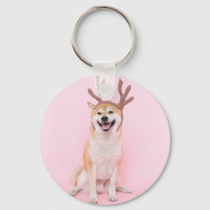 Porte-clés funny shiba inu wearing christmas deer costume