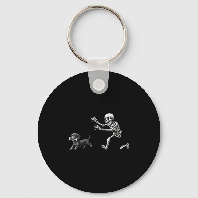 Porte-clés Funny Skeleton Chasing Dachshund Dog Halloween Dog (Recto)