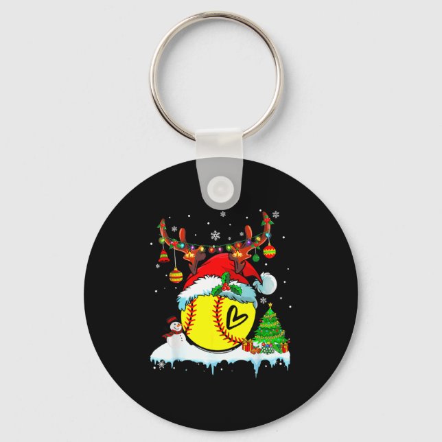 Porte-clés Funny Softball Christmas Reindeer Santa Hat Lights (Recto)