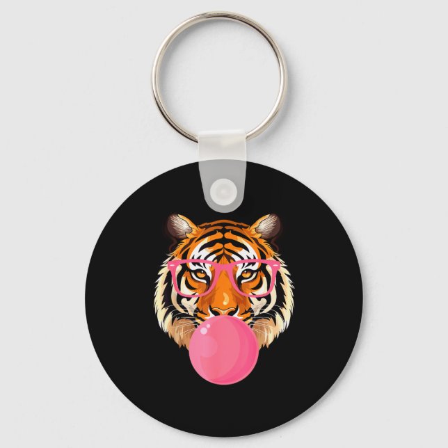 Porte-clés Funny Tiger Gles Blowing Bubble Gum Cute Tiger Fac (Recto)