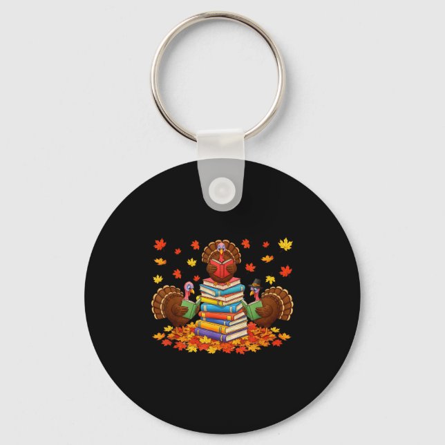 Porte-clés Funny Turkey Reading Book Fall Thanksgiving Teache (Recto)