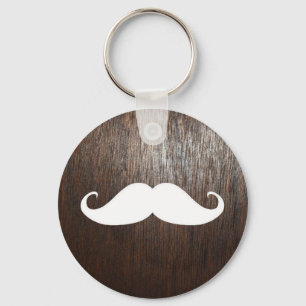 Porte-clés Funny White Mustache on oak wood background