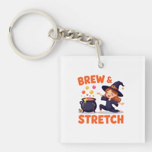Porte-clés Funny Witch Yoga Design – "Brew & Stretch" Cartoon