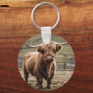 Porte-clés **"Furry Majesty : The Woolly Brown Highland Cow"*