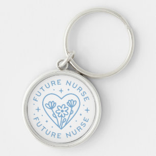 Porte-clés Futur infirmière preppy floral coeur bleu esthétiq