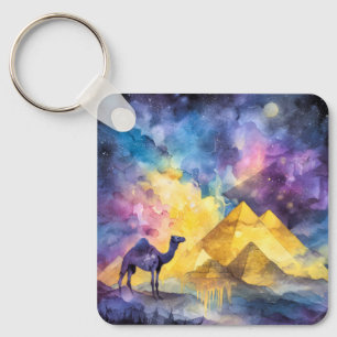 Porte-clés Galaxie du désert à l'aquarelle Chameau Pyramide V