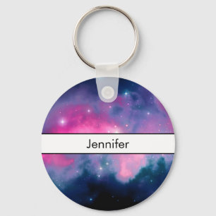 Porte-clés Galaxie rose & bleu Nebula & étoiles Abstrait