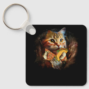 Porte-clés Galaxy Cat Funny Space Cat Eat Pizza et Taco Taco