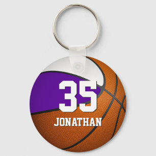 Porte-clés garçons basketball avec violet blanc couleur équip