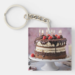 Porte-clés Gâteau D'Anniversaire De Crème Chocolée Aux Fraise