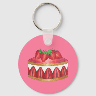 Porte-clés Gâteau Fraisier Fraise Rose Chef Pâtissier Françai