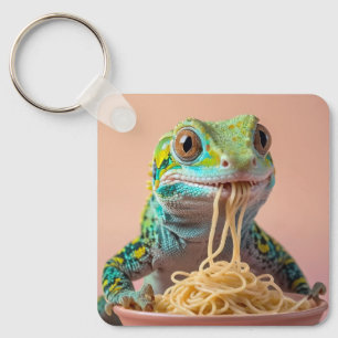Porte-clés Gecko Drôle Manger Spaghetti