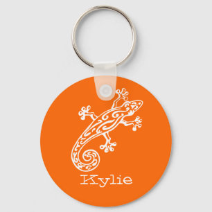 Porte-clés Gecko reptile white & orange named keychain