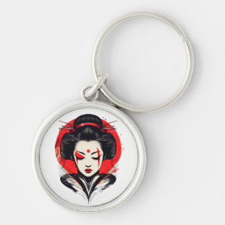 Porte-clés Geisha Elegance : Beauté rouge et noire