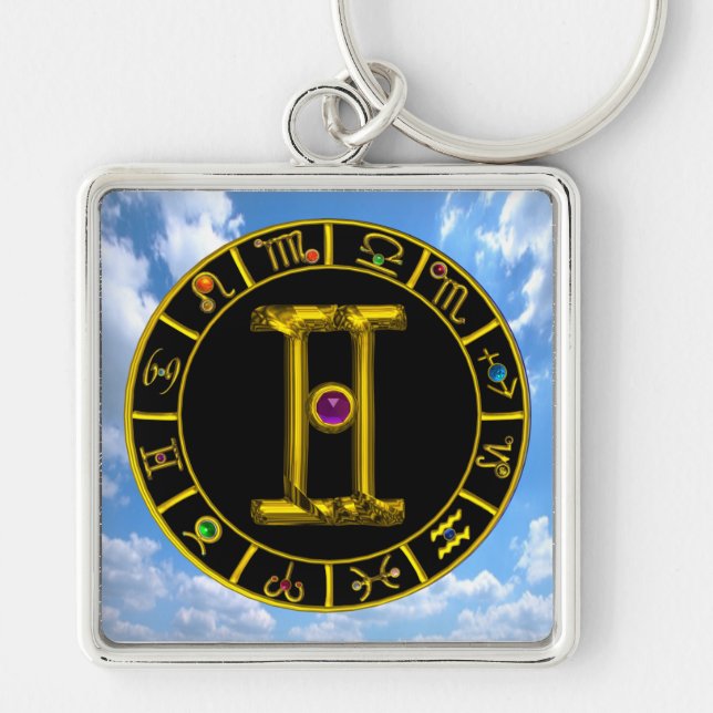Porte-clés GEMINI GOLD ZODIAC ANNIVERSAIRE JEWEL Astrologie G (Devant)
