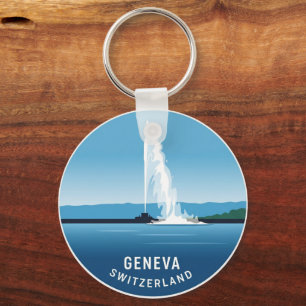 Porte-clés Geneva Street Suisse Travel Jet d'eau Sunset
