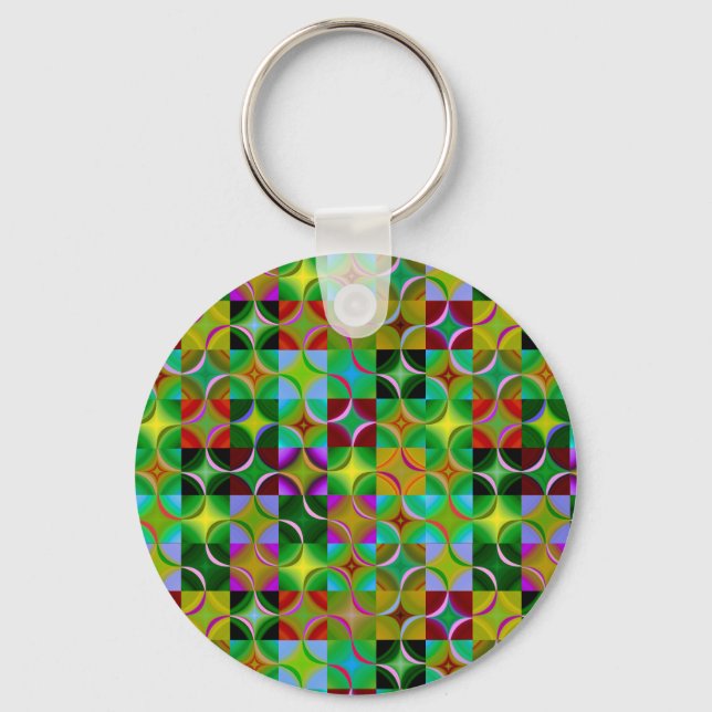 Porte-clés Geometric Pattern of Colorful Squares and Circles (Recto)