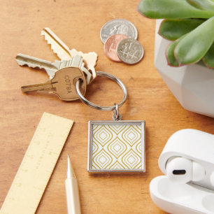 Porte-clés Géométrique abstrait, blanc et or