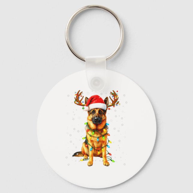 Porte-clés German Shepherd Christmas Tree Lights Pajama Dog L (Recto)