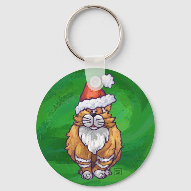 Porte-clés Ginger Chat Noël Sur Vert (Recto)