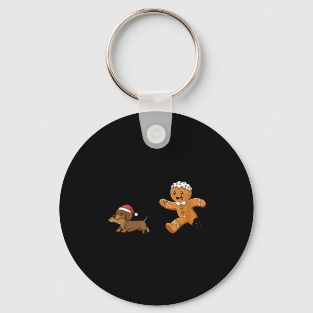 Porte-clés Gingerbread Cookie Chasing Dachshund Christmas Dog (Recto)