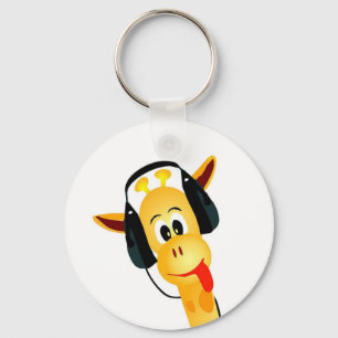 Porte-clés girafe drôle avec des écouteurs
