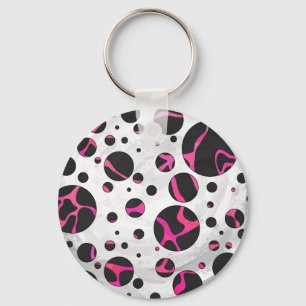 Porte-clés Girafe Imprimé Rose Chaud et Noir