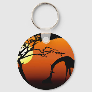 Porte-clés Girafe Mère et bébé au coucher du soleil africain
