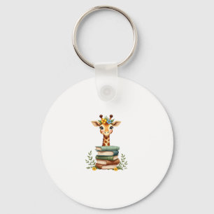 Porte-clés Girafe Mignonne Avec Livre Floral Bibliophile Bibl