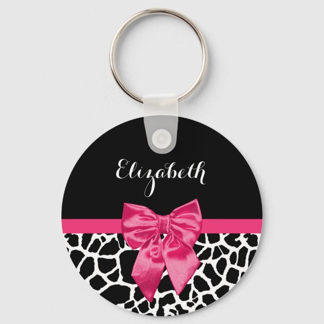 Porte-clés Girafe noire Poster de animal mignonne Bow rose ch (Recto)