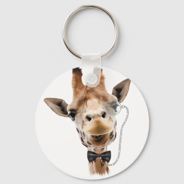 Porte-clés Giraffe drôle avec Bowtie et Monocle (Recto)